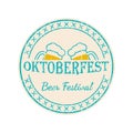 Oktoberfest badge, logo or label design with grunge, rough texture. Circle German, Bavarian beer fest emblem